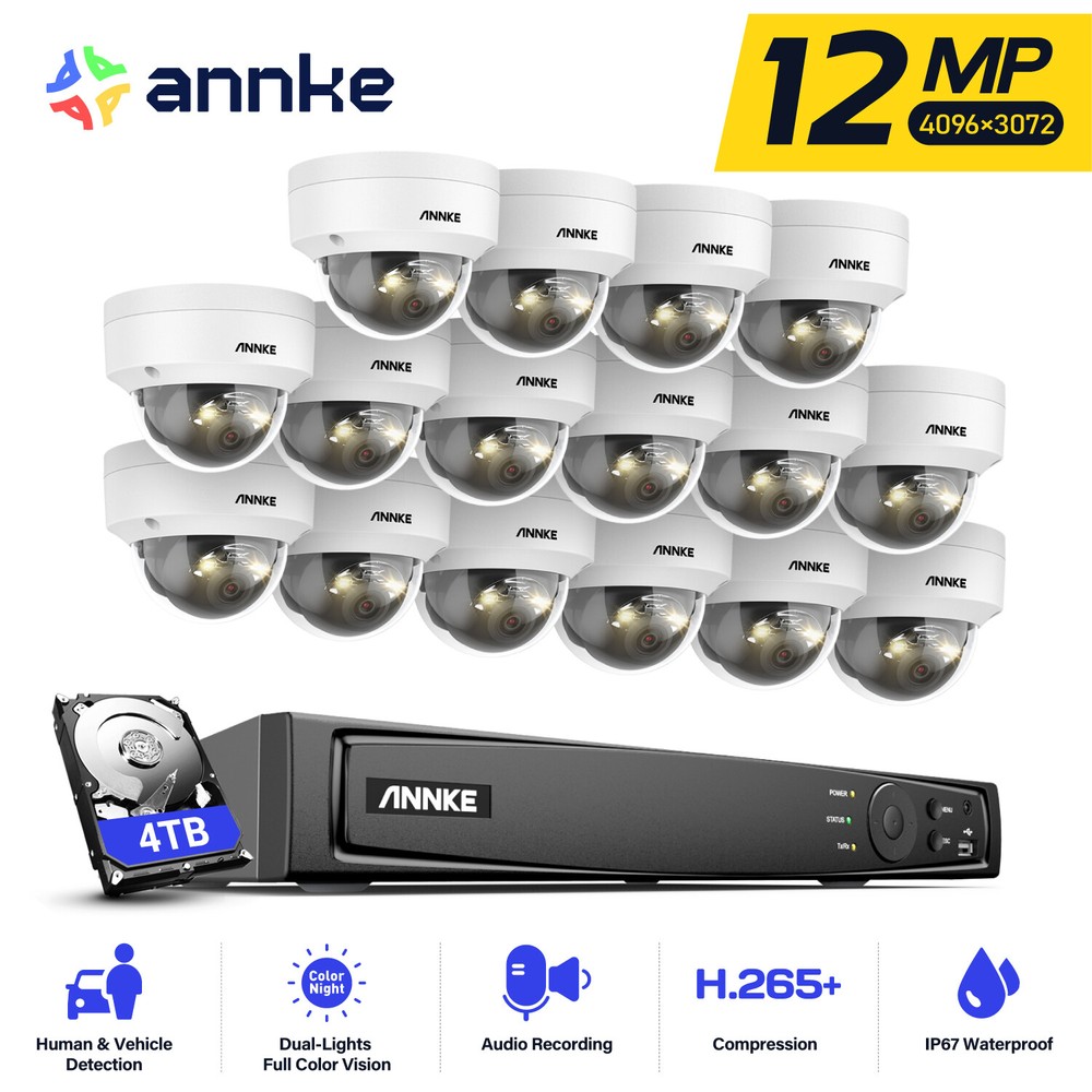 ANNKE 16CH 12MP Audio PoE Security IP Camera System Outdoor Color Night AI Alert