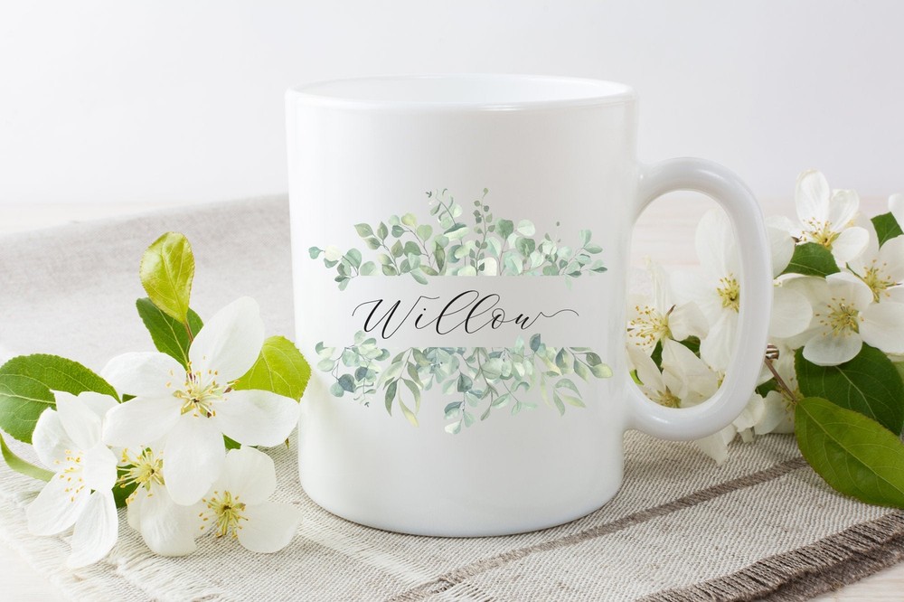 Personalised Mug Bridesmaid Mug Personalised Name Mug Leaf Mug Floral Mug Custom