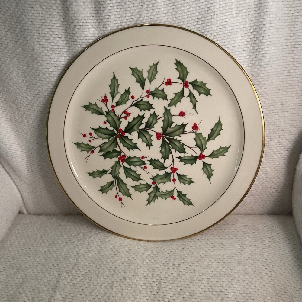 Lenox Holiday Holly & Berry Chop Plate Cake Plate Platter Gold Trim 12.5”