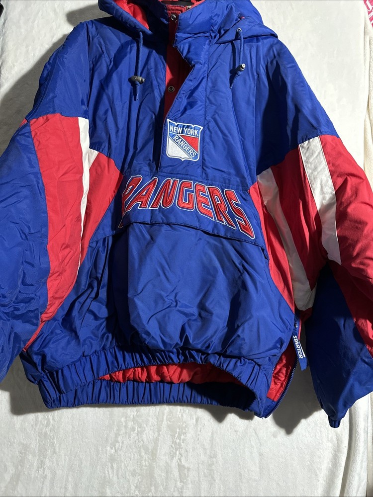New York Rangers 90s STARTER puffer 1/2 Pullover jacket XXL blue NHL hockey vtg