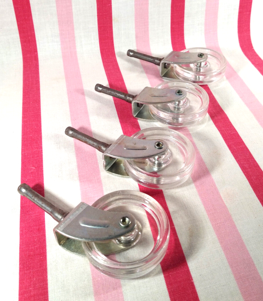 Mid Century 4pc Steel Casters w/ Plastic Wheels for Carts, Wire Laundry Baskets+
