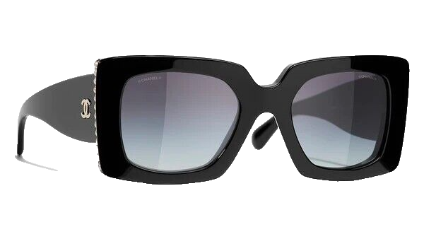 NEW SUNGLASSES CHANEL 5480 H 622/S6 BLACK GOLD PEARL / GREY LENS 52mm