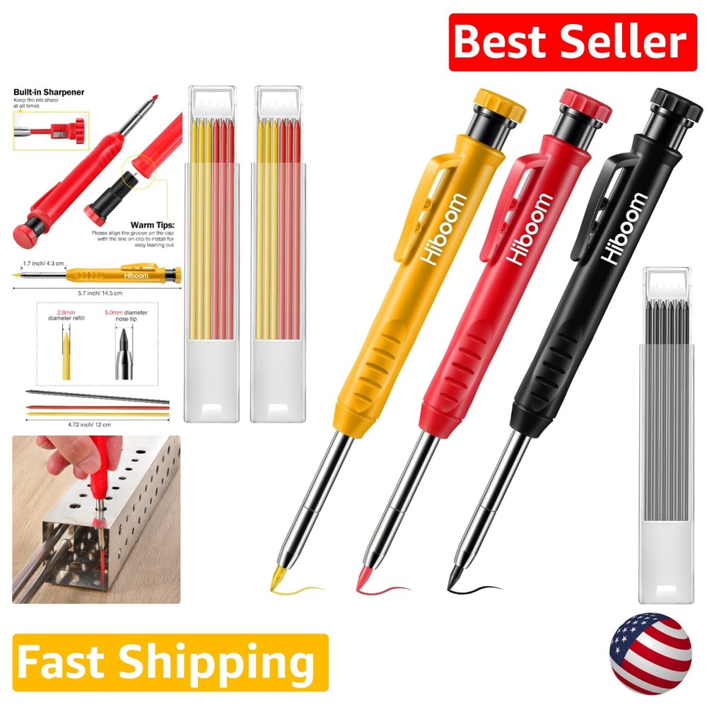 Long Nosed Deep Hole Mechanical Pencil Marker Set - 3 Pack with 21 Refills