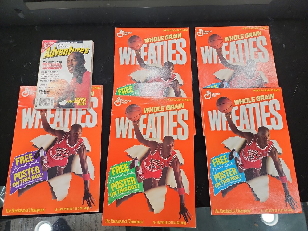 Lot 1989 Michael Jordan Wheaties Poster Set A,B,C Cereal Box + Disney Adventures