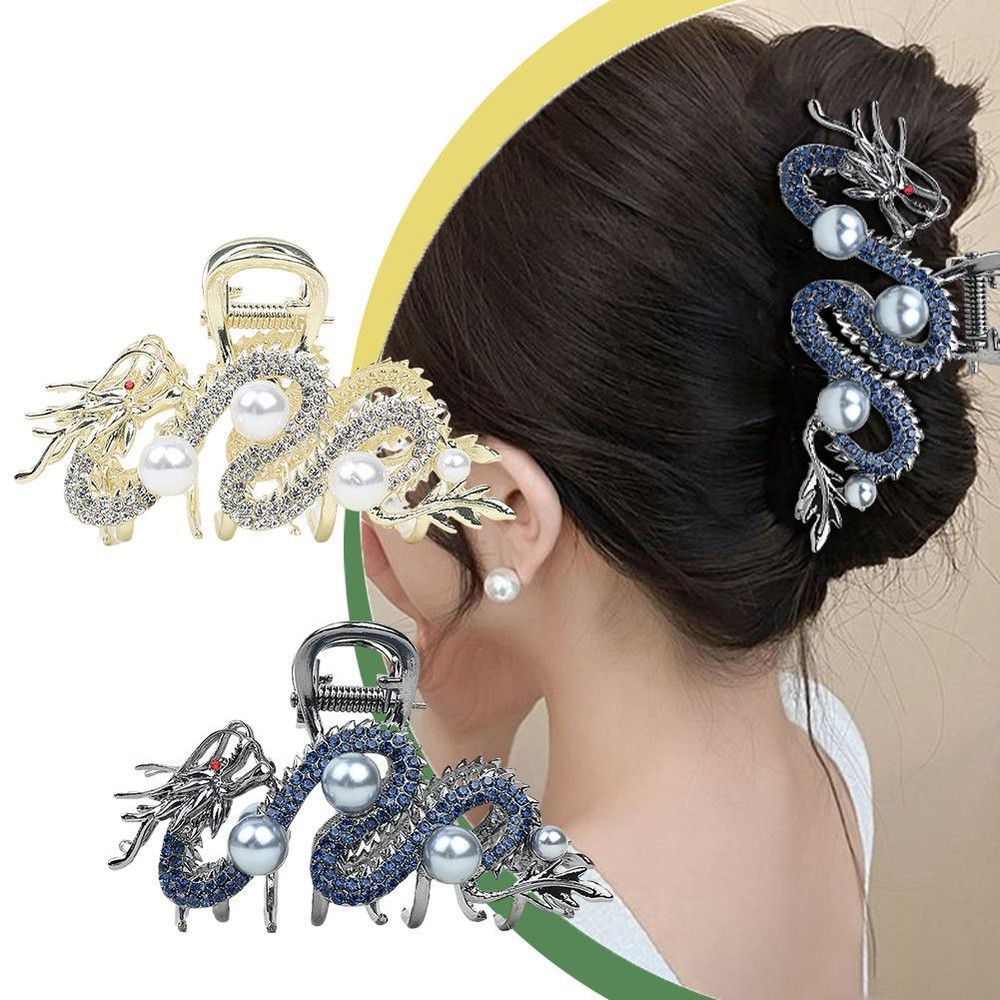 Elegant Dragon Hairpin Pearl Hair Claw Alloy Clip Metal Shark for Women I8D1 E7