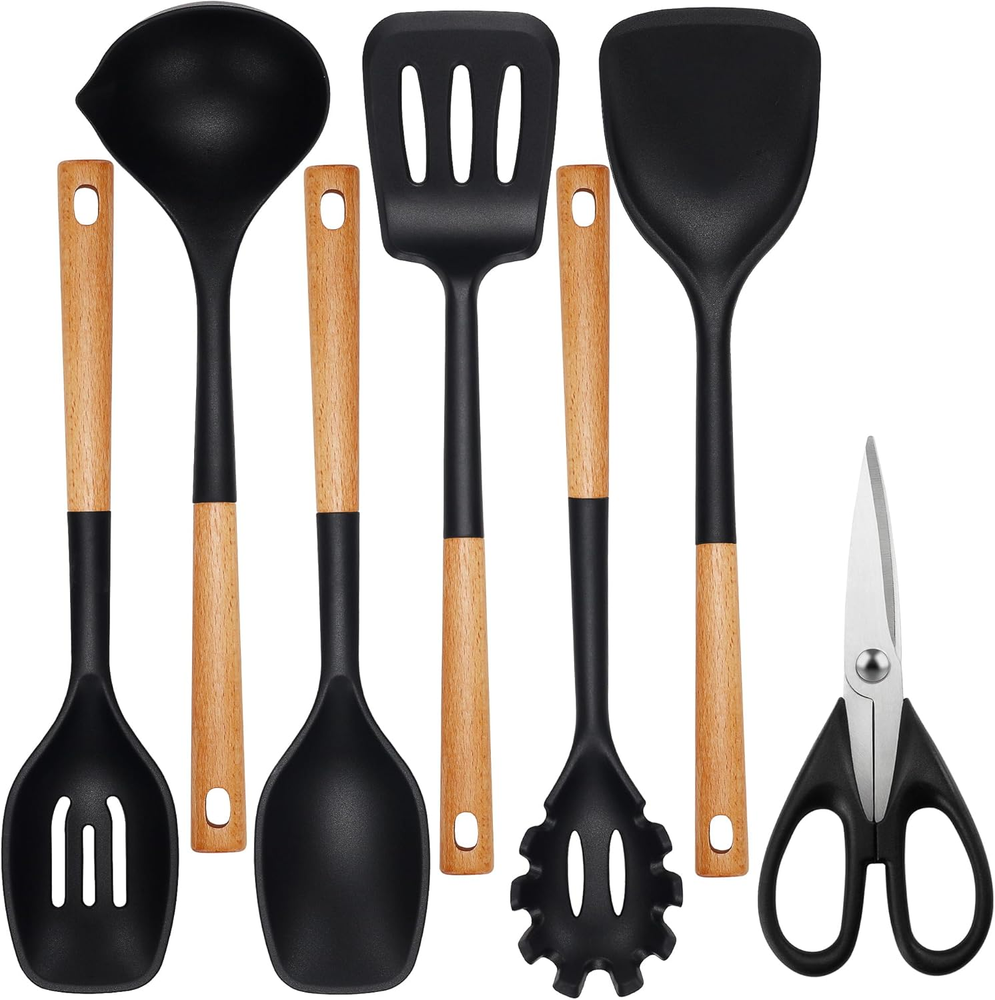 Large Silicone Cooking Utensils Set 7 Pcs Heat Resistant Kitchen Utensils Set Fo