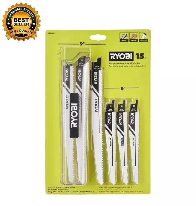 (15-Piece) Ryobi Reciprocating Saw Blade Set, Universal, Bi Metal HCS - NEW