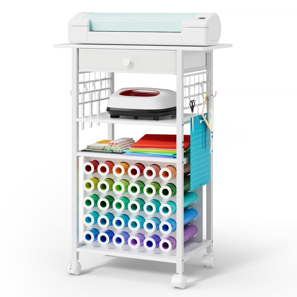 Craft Cart and Organizer Table Compatible with Cricut - Rolling Storage Cart/...