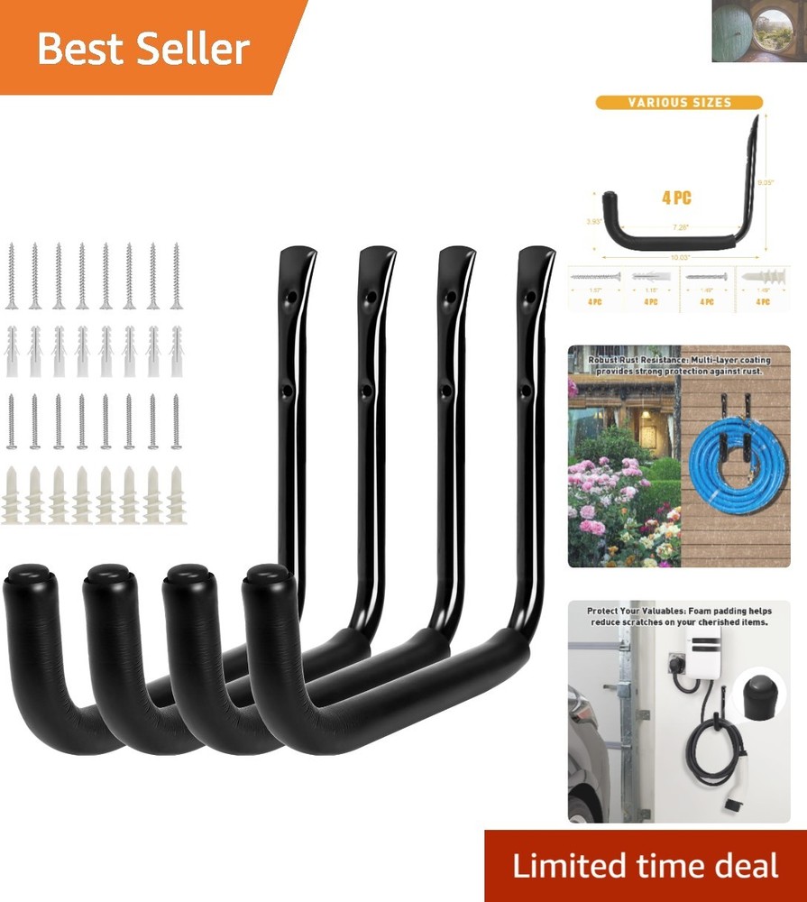 10-Inch Heavy-Duty Garage Wall Hooks - Rustproof Storage Organizer