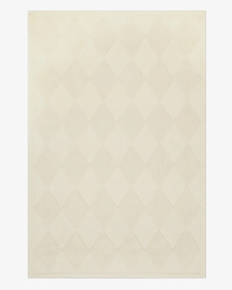 Hand-Tufted Wool Rug 9×12 ft - Nordic Knots Design Diamond Dusty White Area Rug