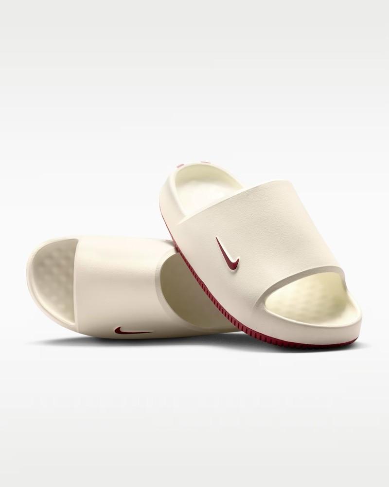 Nike Calm Slide White Red Slip-On Sandals Lightweight Casual Summer Men