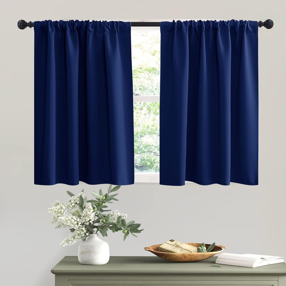 36-Inch Marine Blue Kitchen Curtains for Small Windows 42x36 Short Drapes