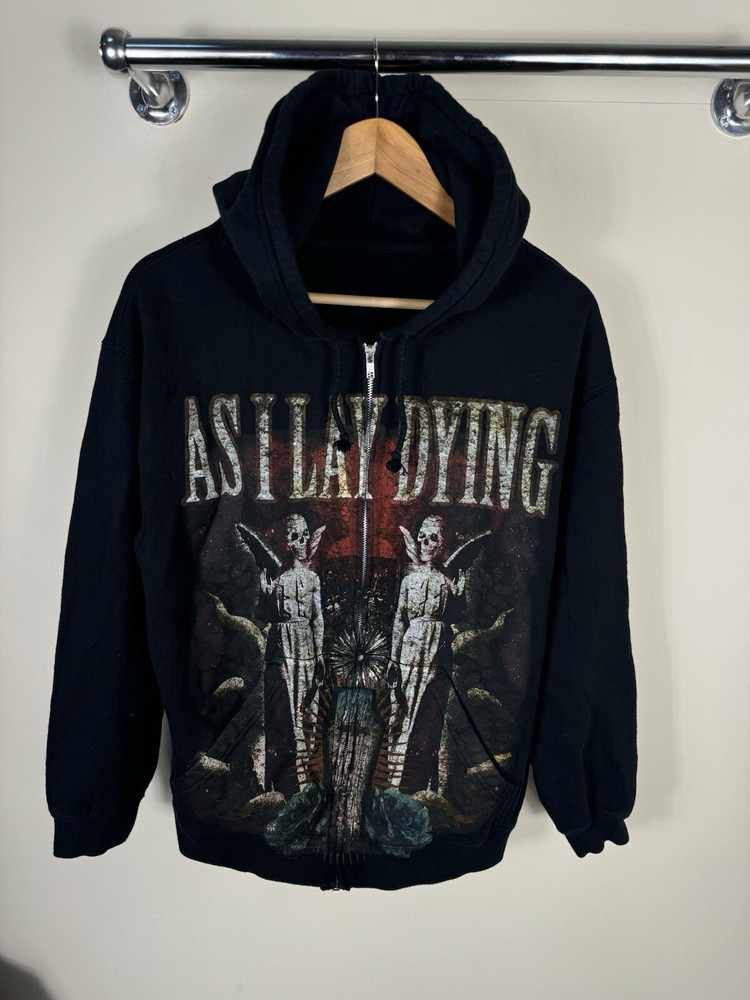 As I Lay Dying Zip-Up Hoodie with Metallic Full Print Design  