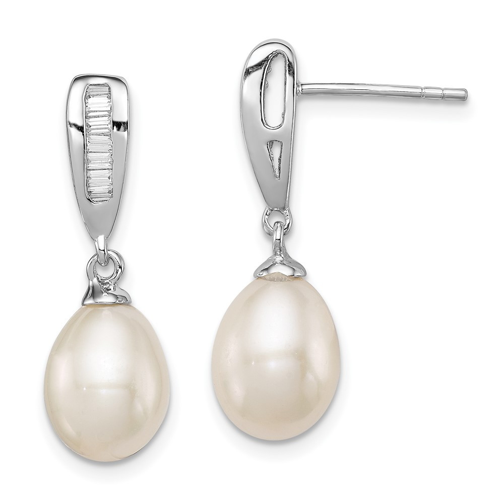 Sterling Silver 7-8mm Cultured Pearl and Cubic Zirconia Drop & Dangle Earrings