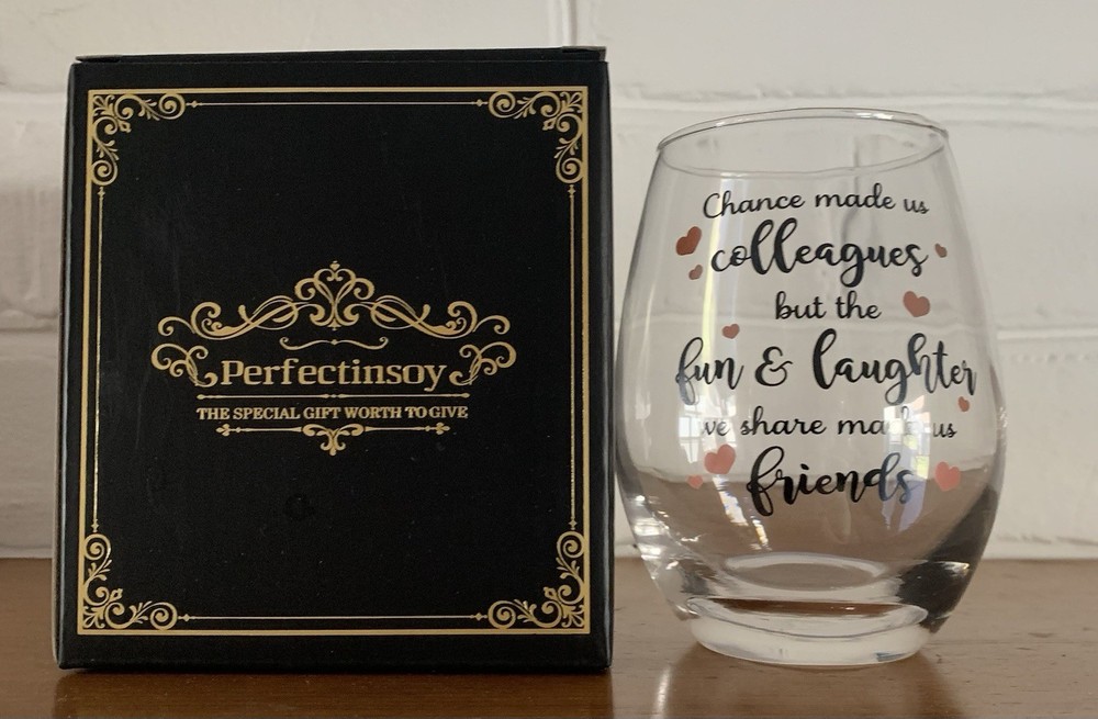 Coworker Farewell Gift 15 oz Stemless Wine Glass with Chance Made Us Colleagues Design