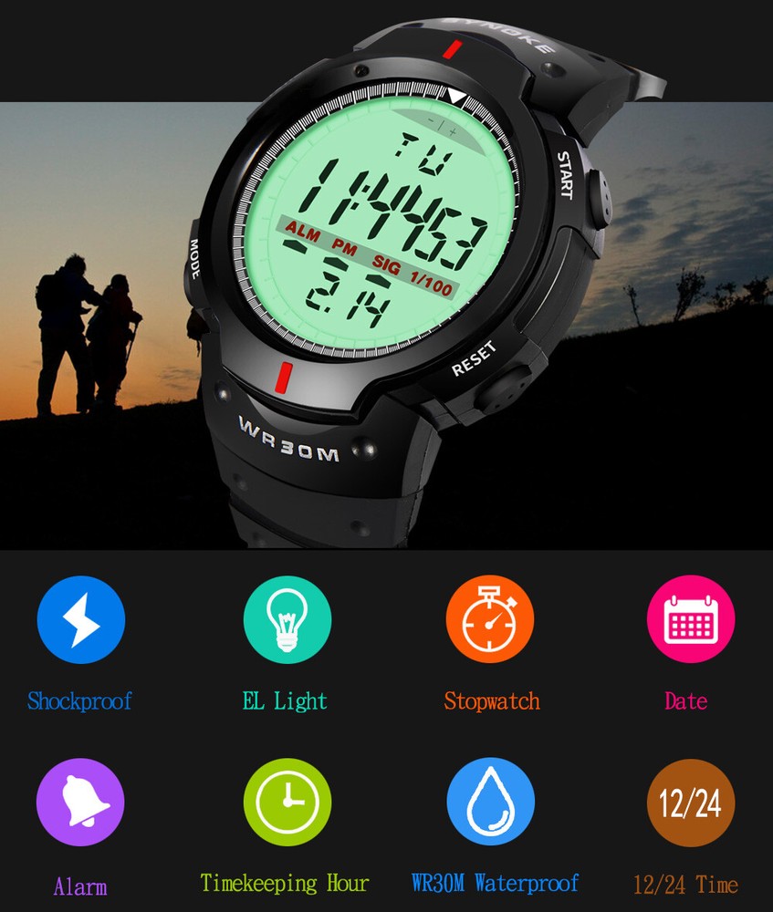 Waterproof Military Tactical LED Sports Watch for Men with Digital Backlight