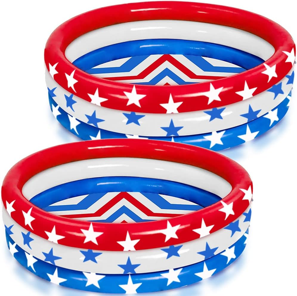 2 Pack Inflatable Star Flag Kiddie Pool for Toddlers 48x12 Inch Summer Fun