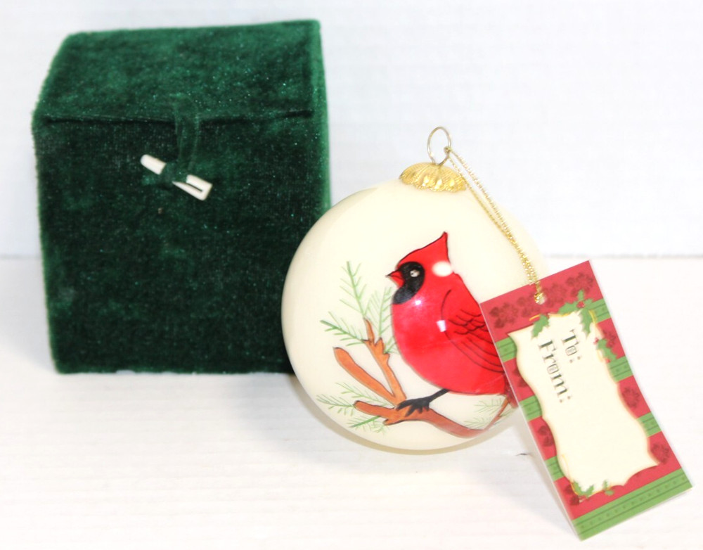 Red Cardinal Bird Reverse Painted Glass Christmas Ornament