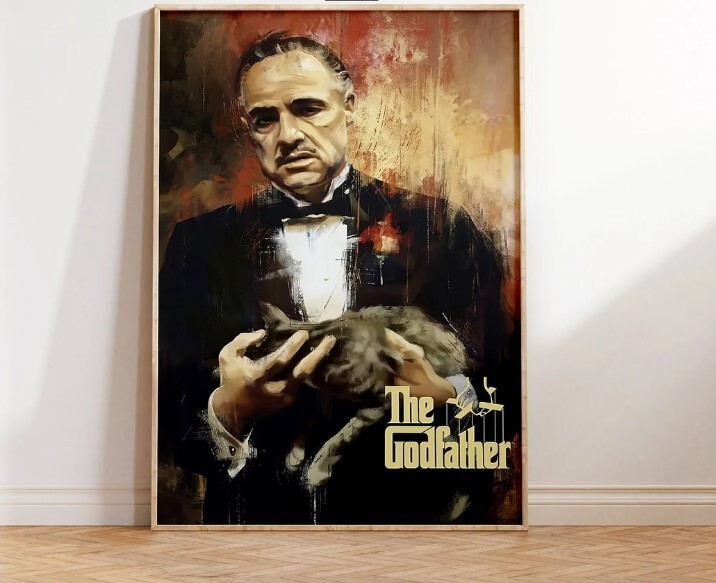 Vintage Godfather Movie Poster with Brando and Pacino