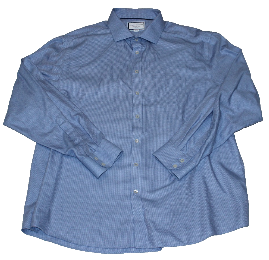 NWOT Charles Tyrwhitt Men's Dress Shirt Size 19/38 Blue Puppytooth Long Sleeve