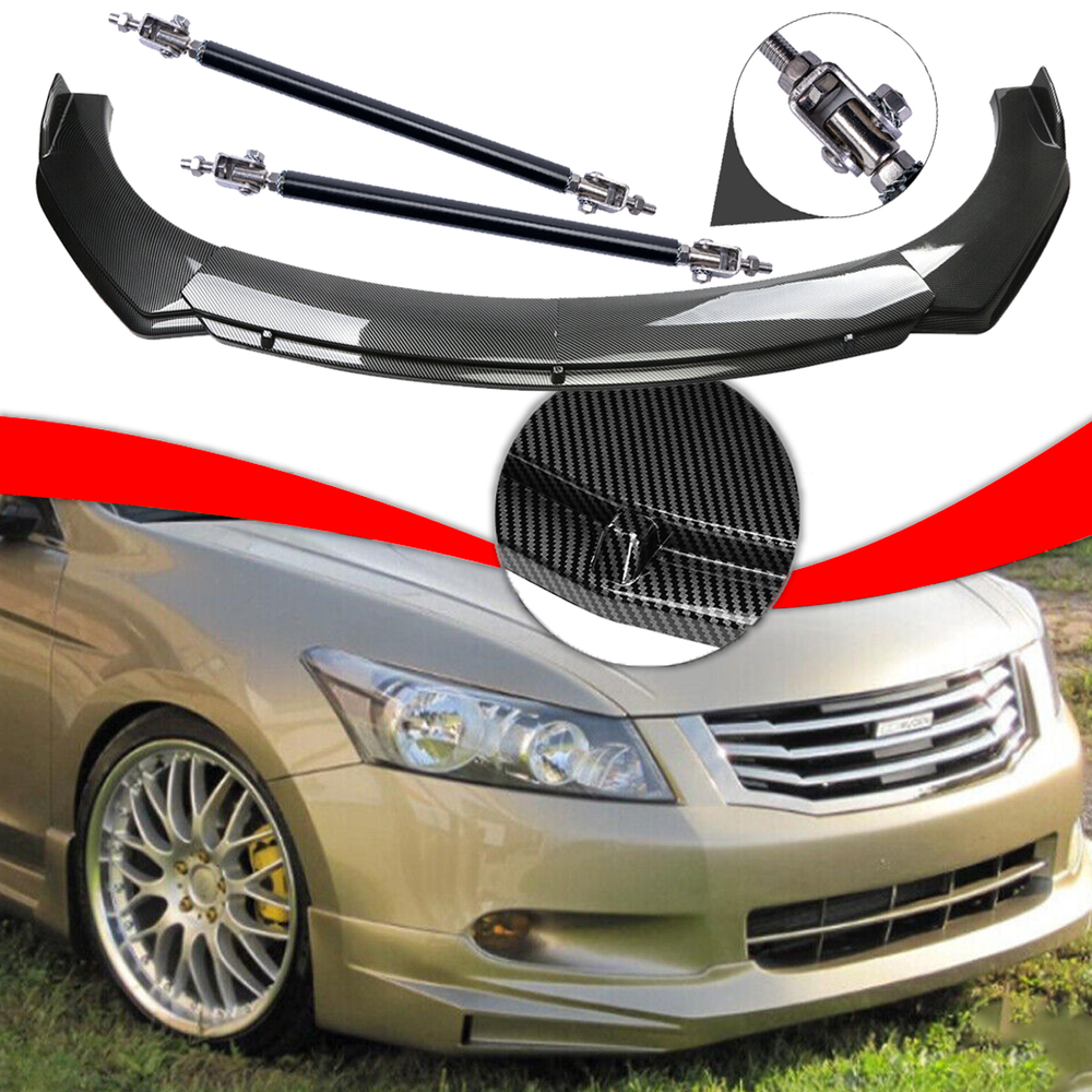 For Honda Accord 08-10 Carbon Fiber Style Front Bumper Lip/ Spoiler Strut Rods