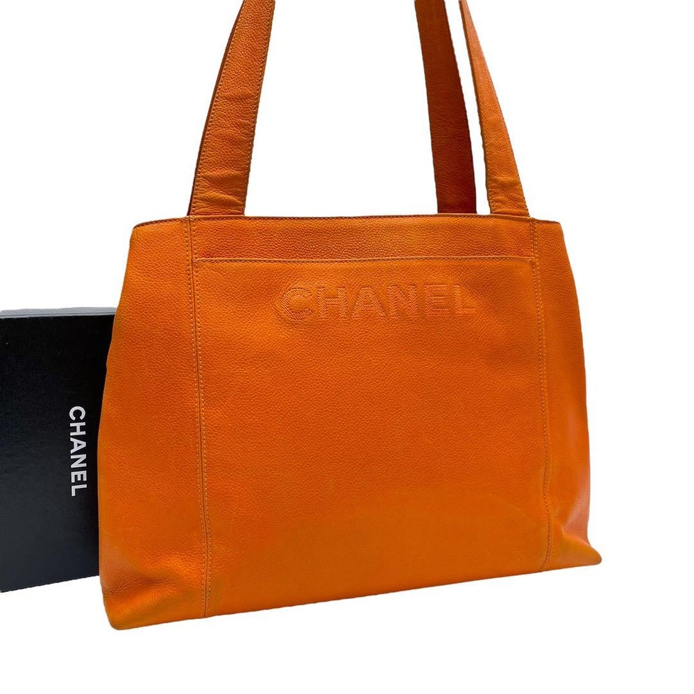 Chanel Caviar Leather Orange Shoulder Tote Bag