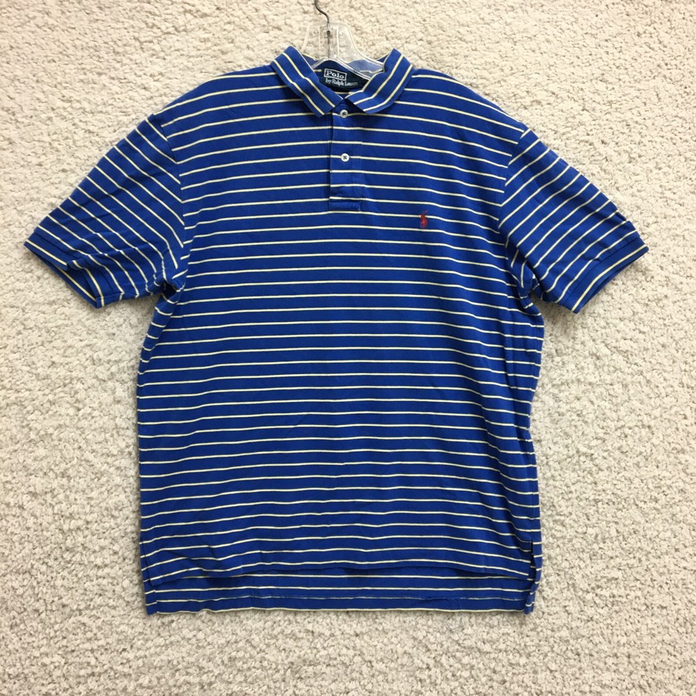 Polo Ralph Lauren Shirt Extra Large Adult Blue Striped Short Sleeve Golf Mens XL