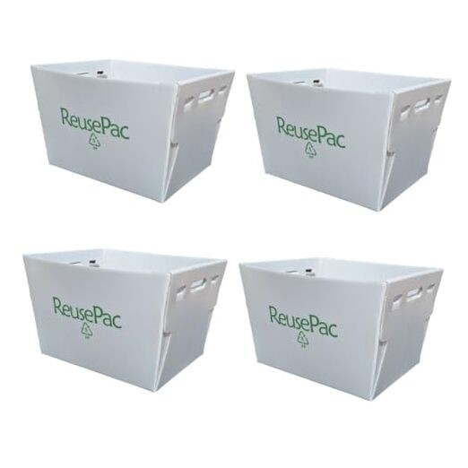 Postal Mail Tote Nestable Box, Storage Bin Container, Laundry Gray 4 Pack