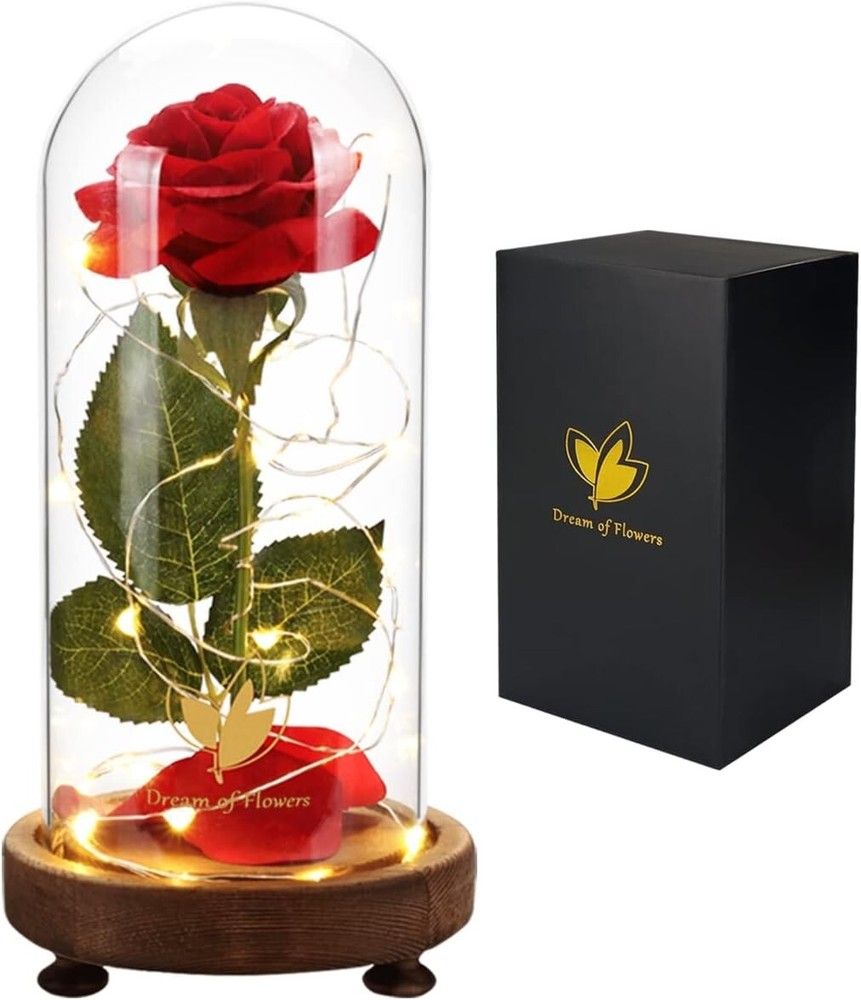 Beauty and the Beast Enchanted Rose Glass Set for Women - Romantic Birthday Gift