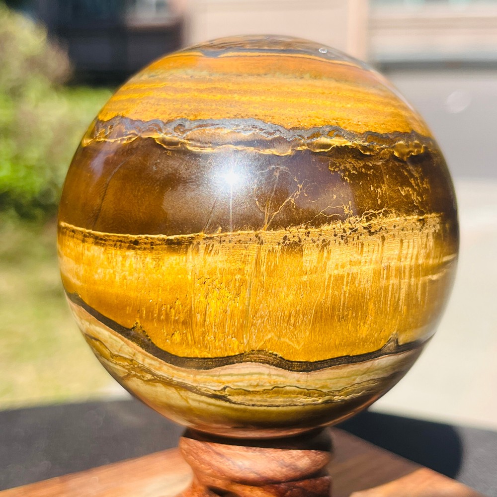 580G Natural Tiger Eye stone ball quartz crystal ball Reiki healing 157