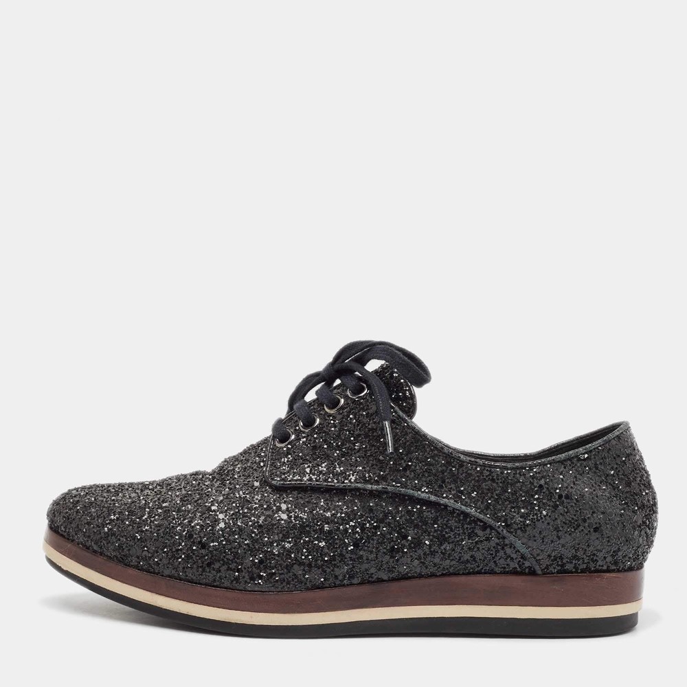 Miu Miu Black Glitter Lace Up Sneakers Size 39