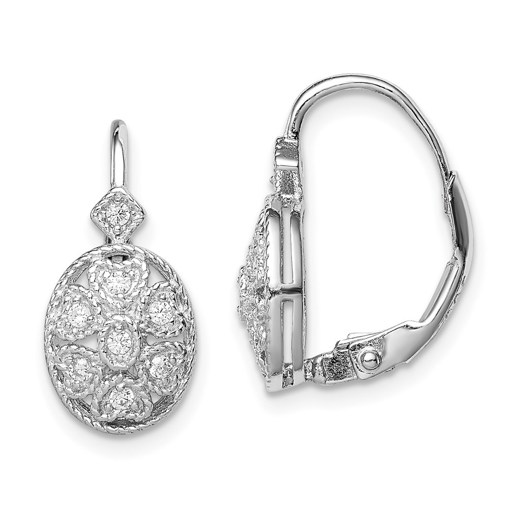 Sterling Silver Polished Cubic Zirconia Leverback Drop & Dangle Earrings 1.86gm