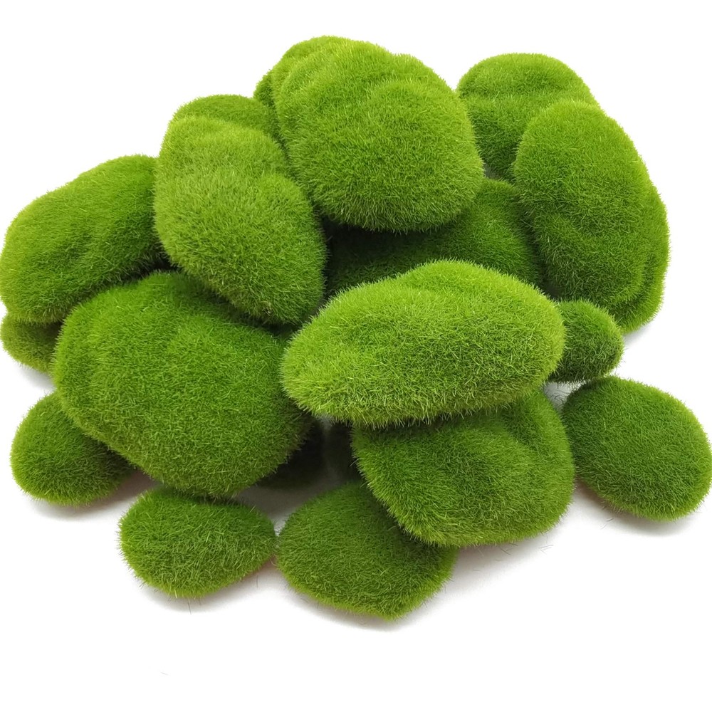 RONYOUNG 30PCS Artificial Moss Rocks, 3 Size Faux Green Moss Covered Stones G...