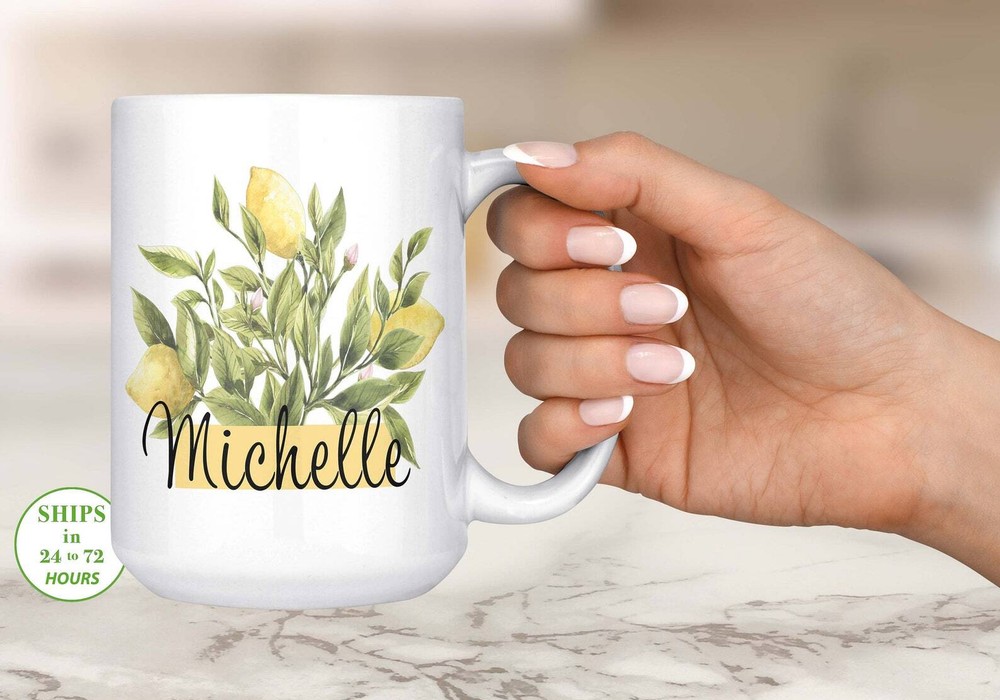 Personalized Lemon Mug Bridal Personalized Mug Lemon Yellow Mug Personalized