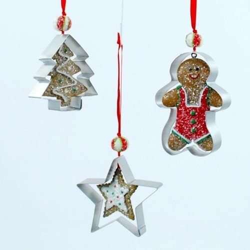 Festive 3-Piece Tin Cookie Cutter Christmas Ornaments - Star & Gingerbread Man