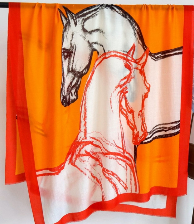 100% wool orange horse print large square scarf shawl 200 * 100cm