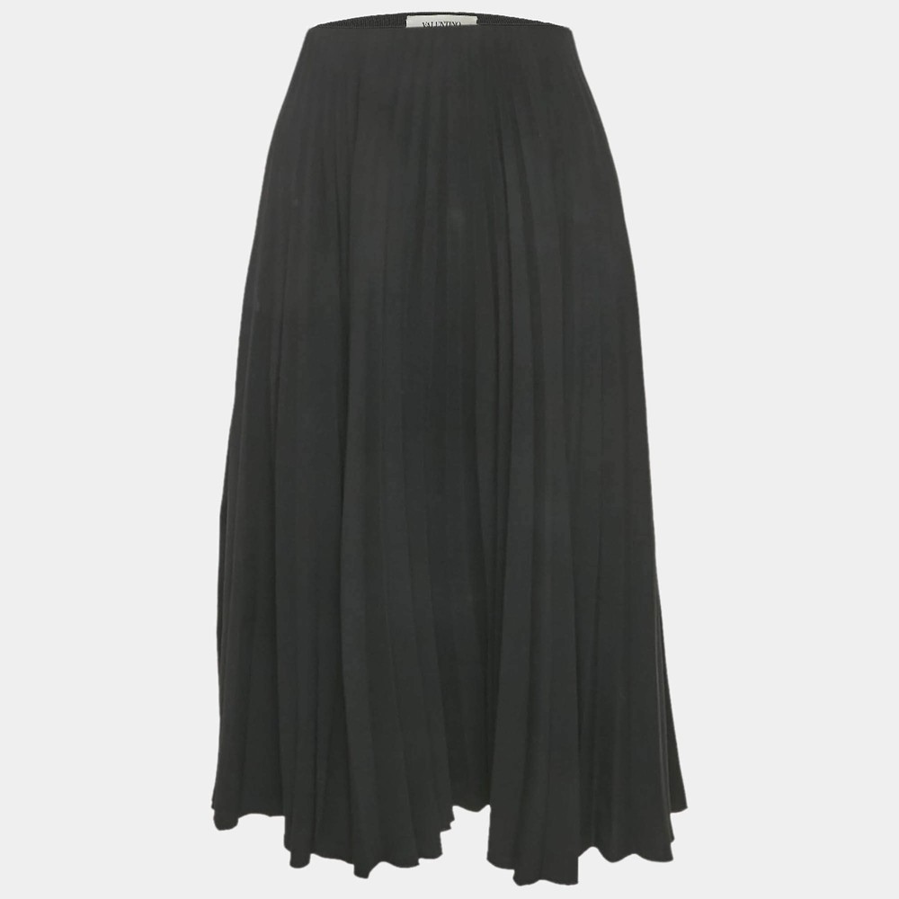 Valentino Black Crepe Pleated Midi Skirt M