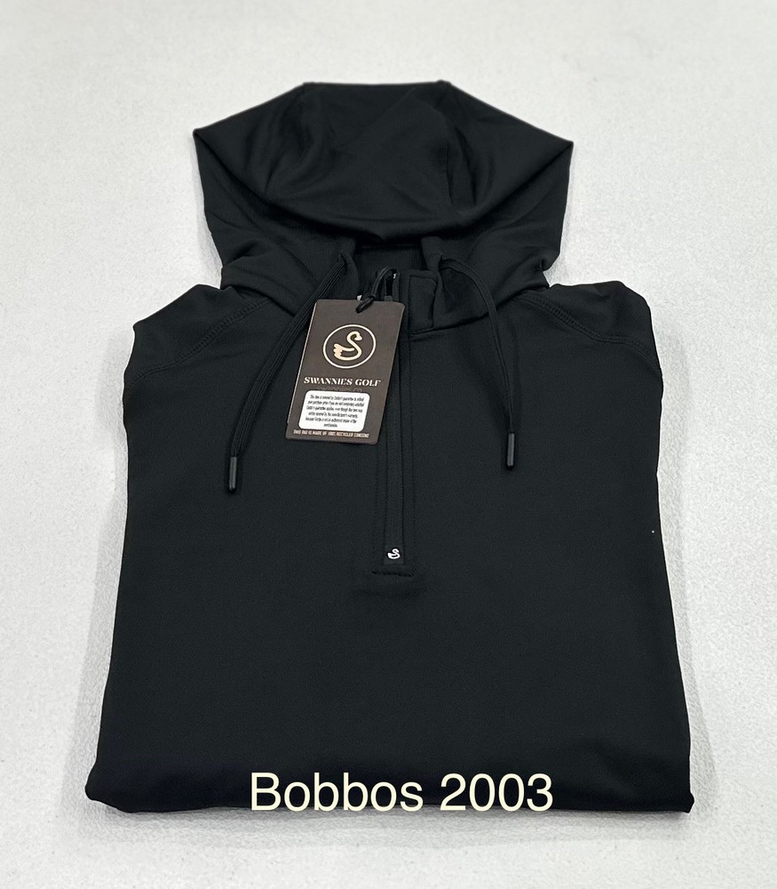 Swannies Glof Unisex Hooded 1/4 Zip Pullover, Black, Men: S / Women: M
