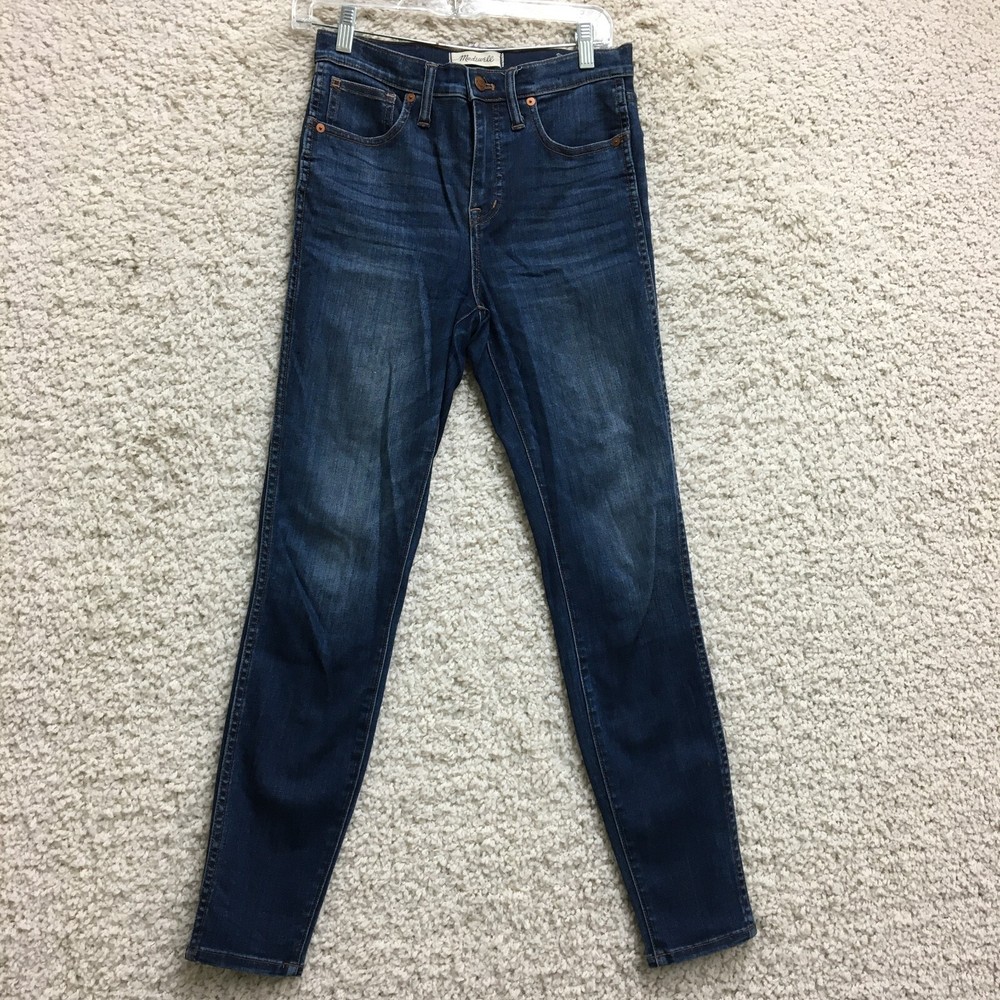 Madewell Womens Dark Wash Hi Rise Skinny Jeans Size 26 10 Inch Stretch Zip Fly Blue Denim
