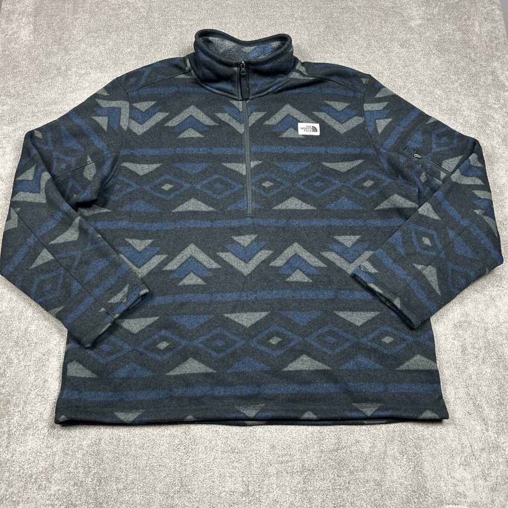 The North Face Mens 2XL 1/4 Zip Fair Isle Aztec Pullover in Blue Gray