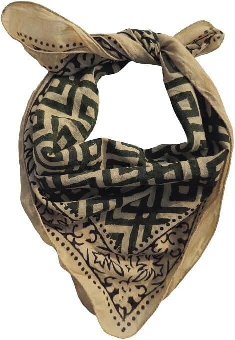 Boho Cotton Bandana 21x21 Hand Block Print Scarf in Soft 100% Cotton