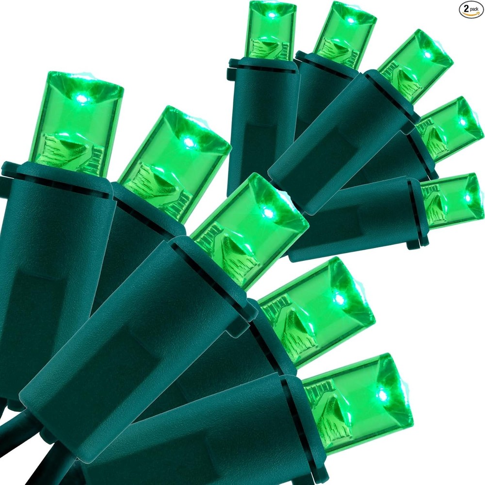 Green Wide Angle LED Christmas Lights 200 Count 50 ft, Pack of 2 Strands Green