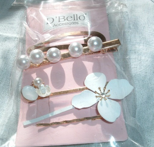 5 Pearl Rhinestone Golden D'Bello Bobby Pins Hair Clips New With Tags