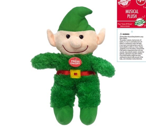 6 In Musical Plush Christmas  - On/Off  Squeeze To Try Me- Batteries Not In