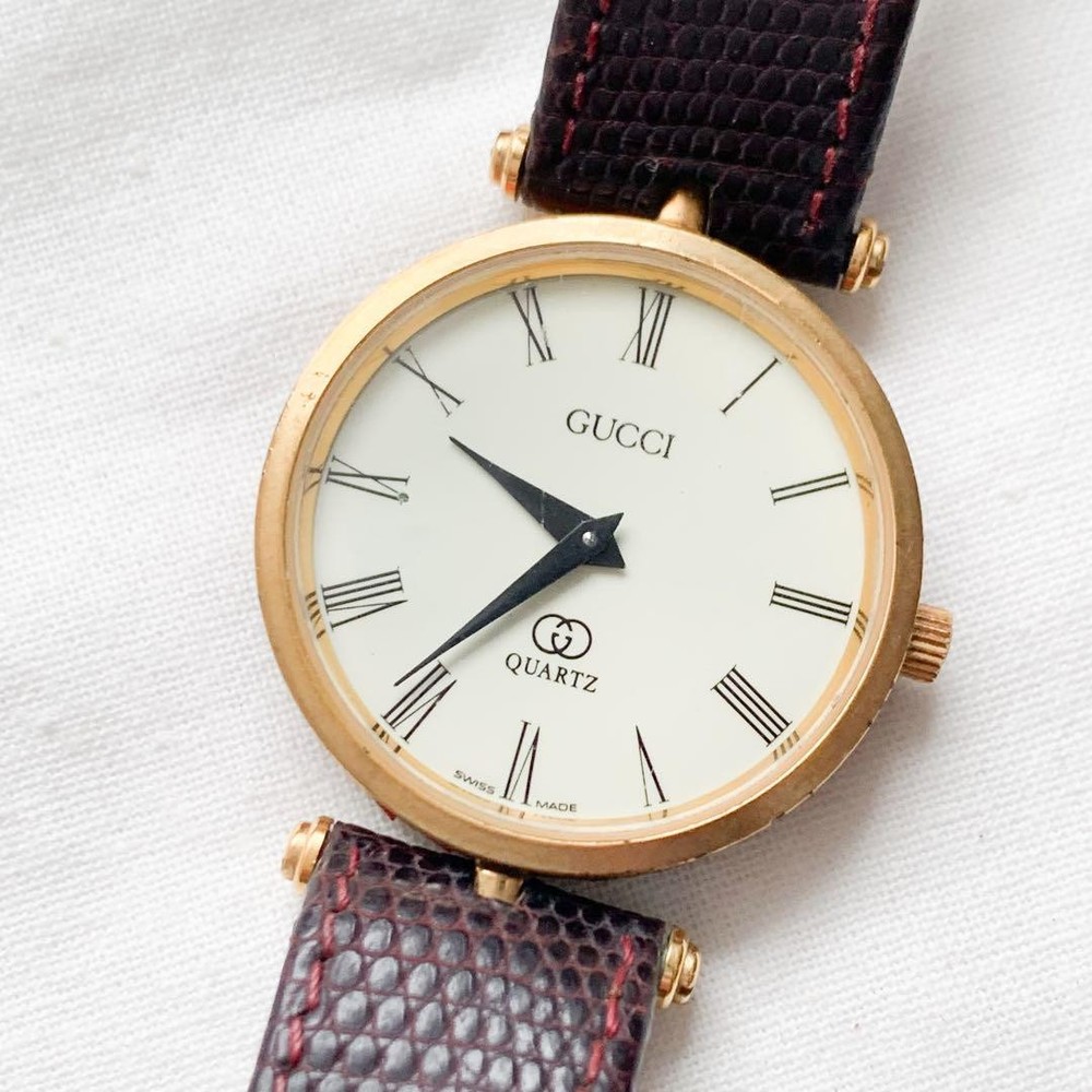 Gucci Old Sherry Line Quartz Mens Watch Ivory Dial Round Japan Import