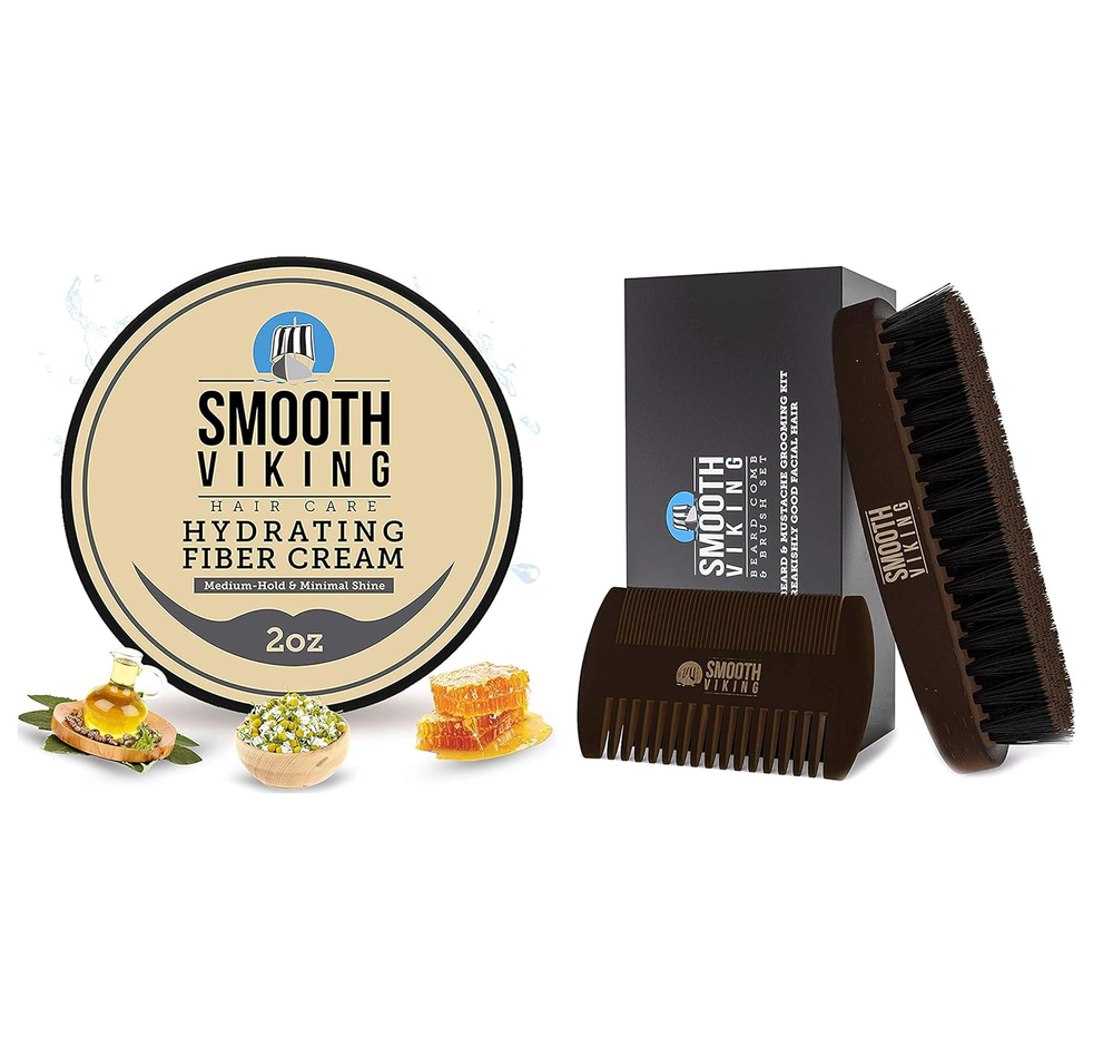 Smooth Viking Hydrating Fiber Cream and Boar Bristle Beard Styling Set