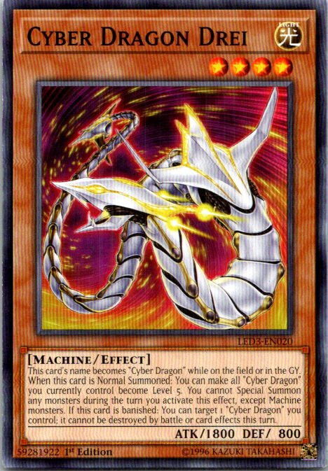 Cyber Dragon Drei LED3-EN020 1st Edition YuGiOh Light Play Card-image