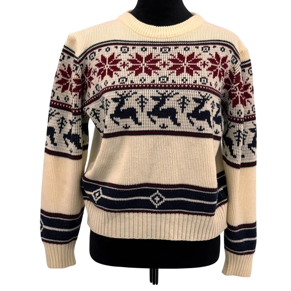 Vintage Barnaby Holiday Sweater Womens S Nordic Reindeer Snowflake Ribbed