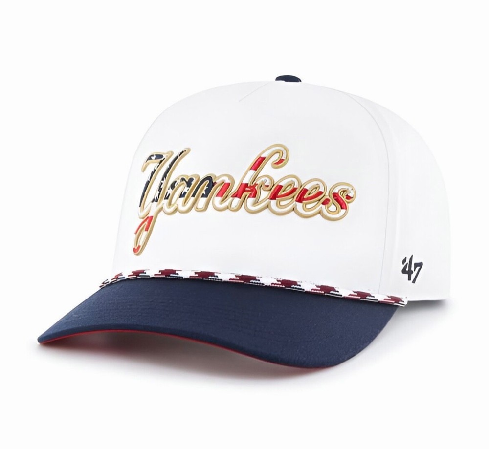 New '47 Brand New York Yankees Flag Script Hitch Rope Snapback Hat In White