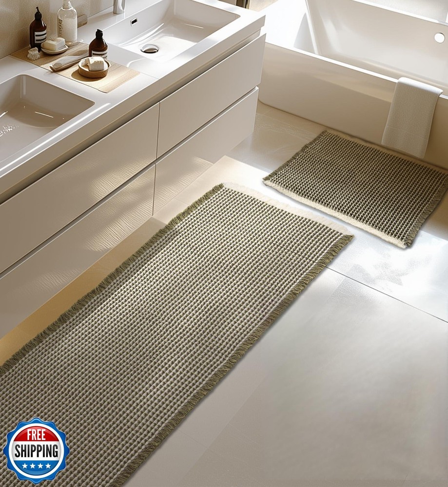 Furicher Large Waffle Bath Mat Set, Non Slip Bathroom Mat, Ultra Absorbent Ba